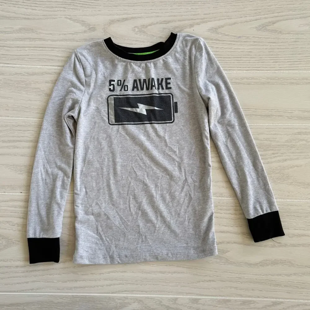 Dreamlife Boy’s Size 4 Gray “5% Awake” Long Sleeve Pajama Top